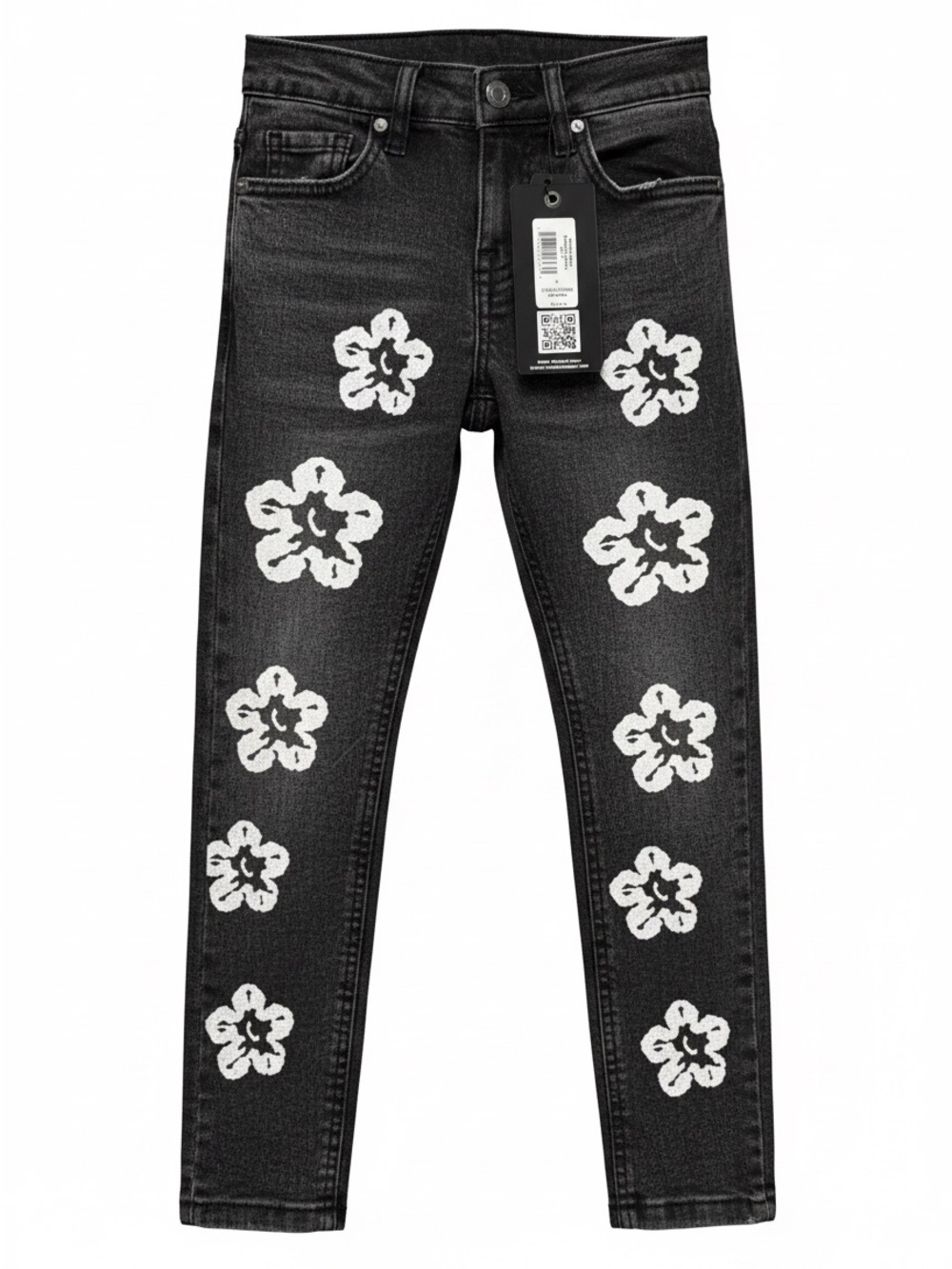 Kids Black Floral Print Jeans